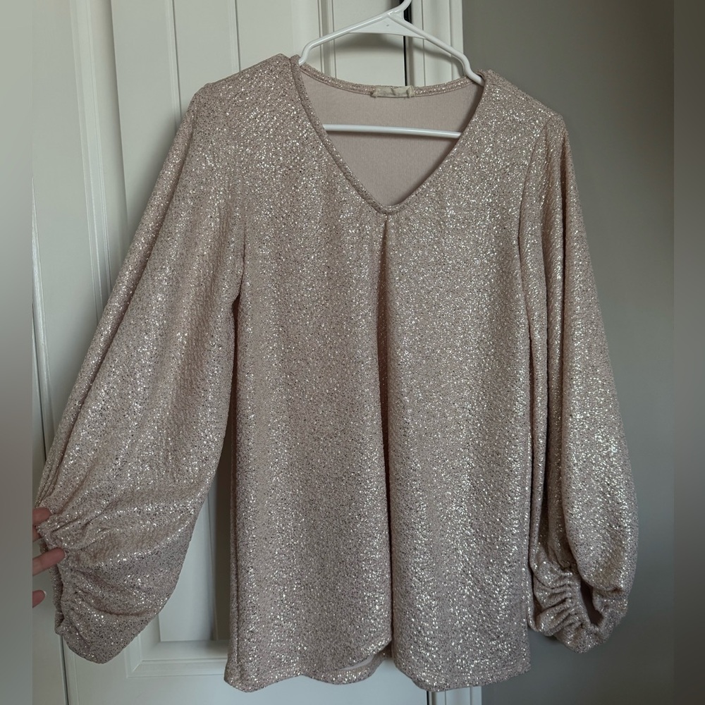 Gold Sparkly Bubble Sleeve Top, Size M